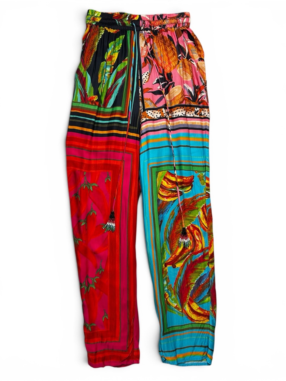 FARM Rio Mixed Scarf Drawstring Pants Tropical Patchwork Print XS